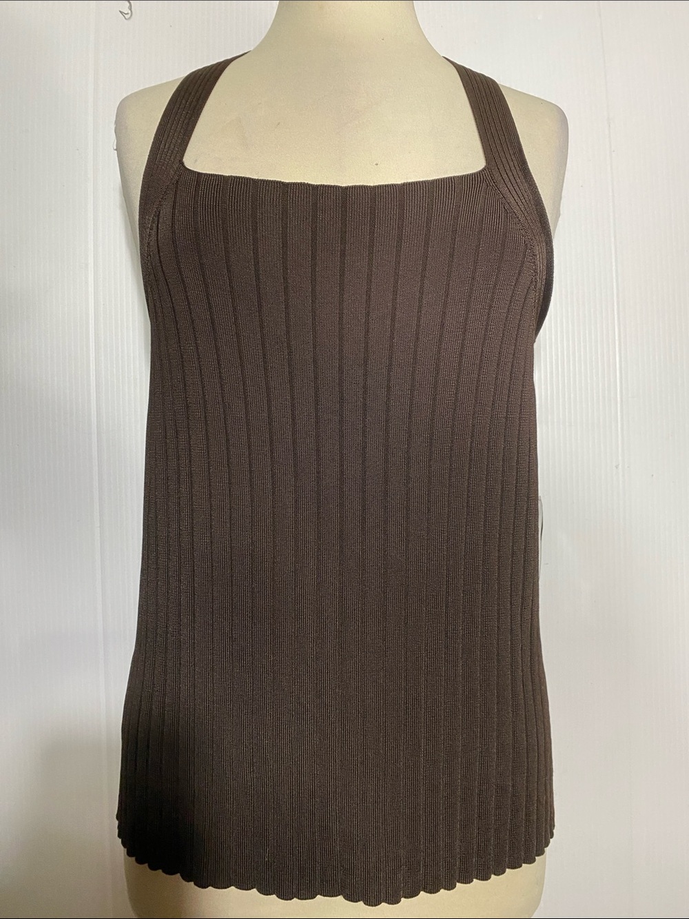 Valerie Stevens Ribbed Square Neck Tank - Brown